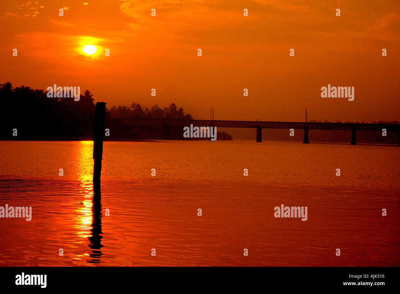 Die gelblichen Schimmer der aufgehenden Sonne, Morgen Blick auf Aluva, Kerala, Indien Stockfoto