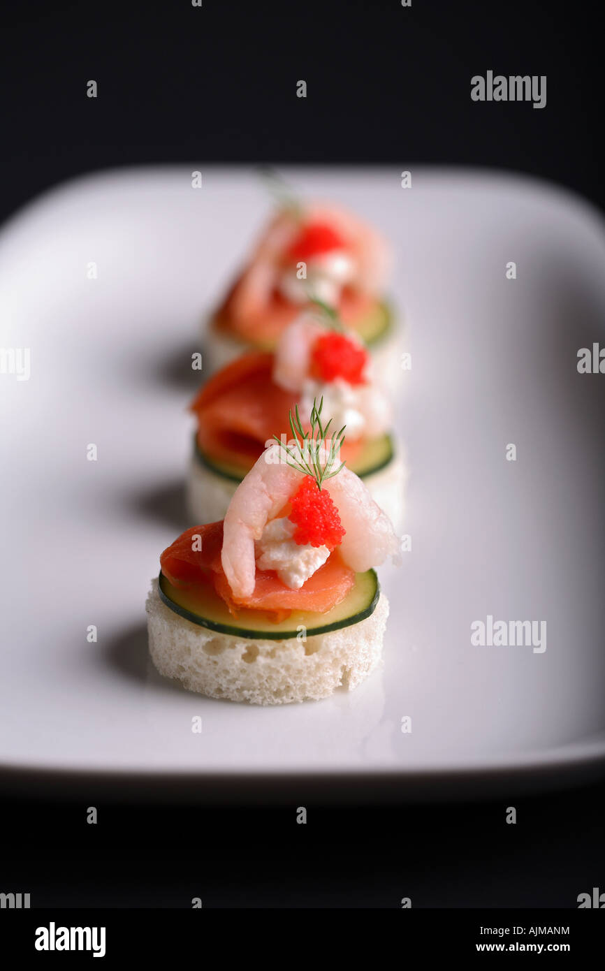 Geräucherter Lachs Häppchen Stockfoto