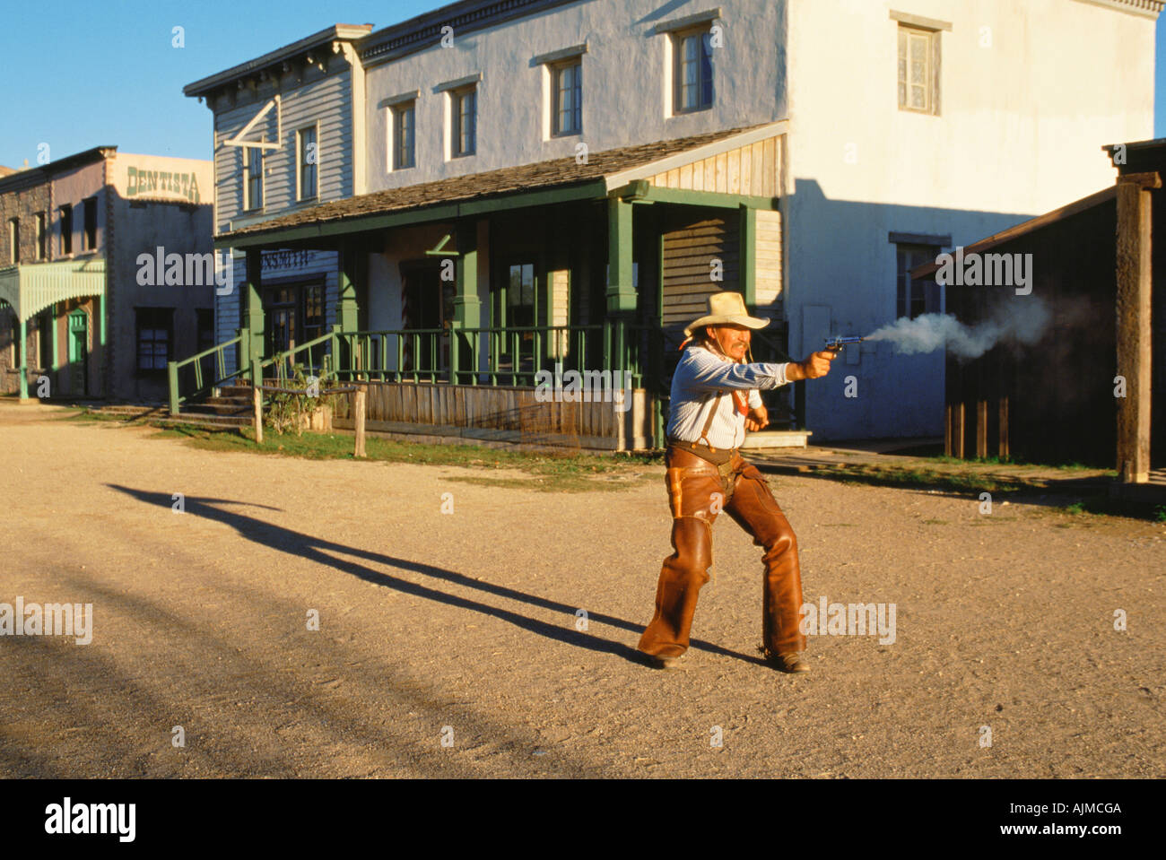 Historische Reinactor Cowboy in einer Schießerei an der Alamo-Texas Stockfoto