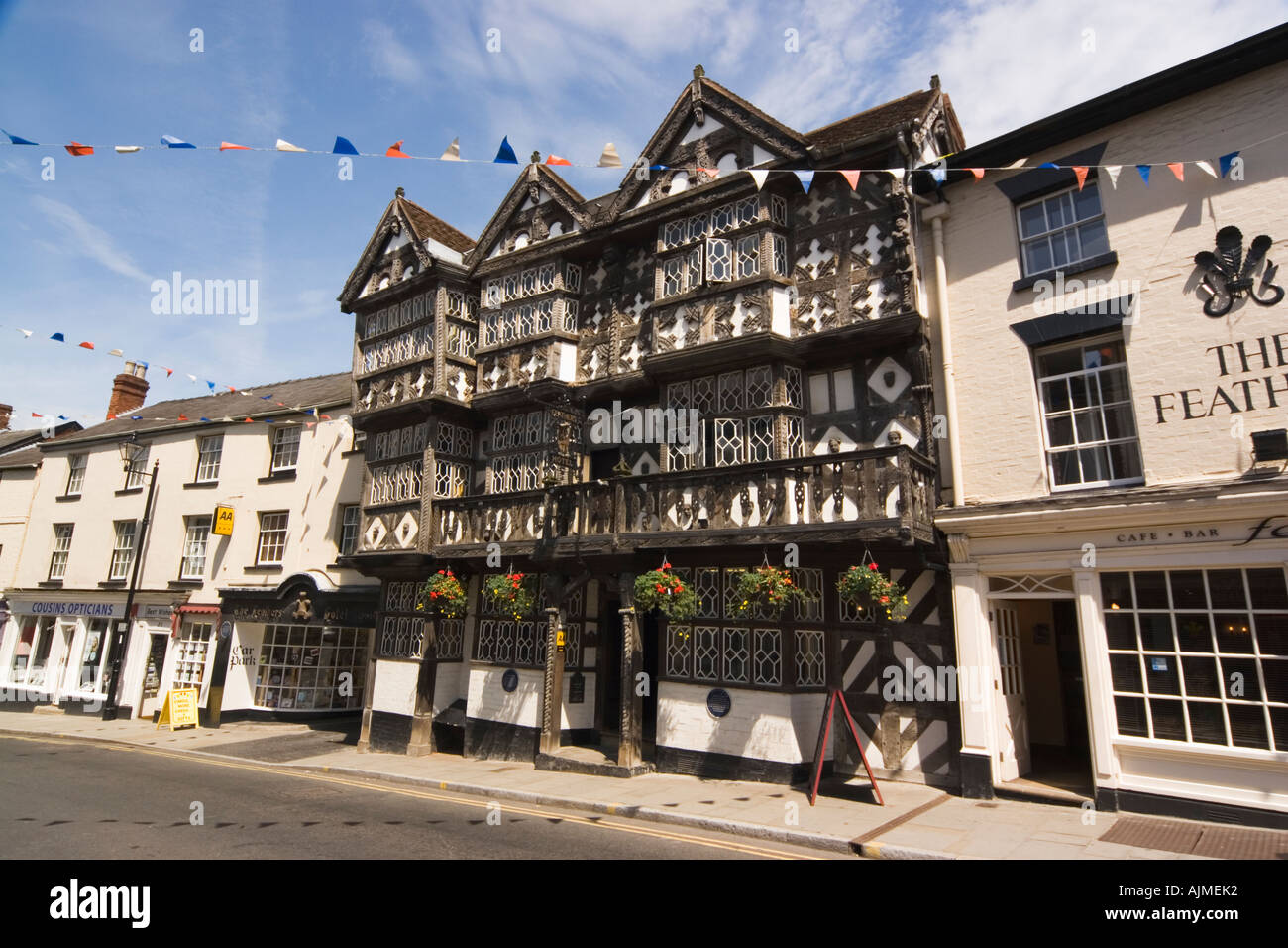 Federn-Hotel Ludlow Shropshire Tudor-Gebäude Stockfoto