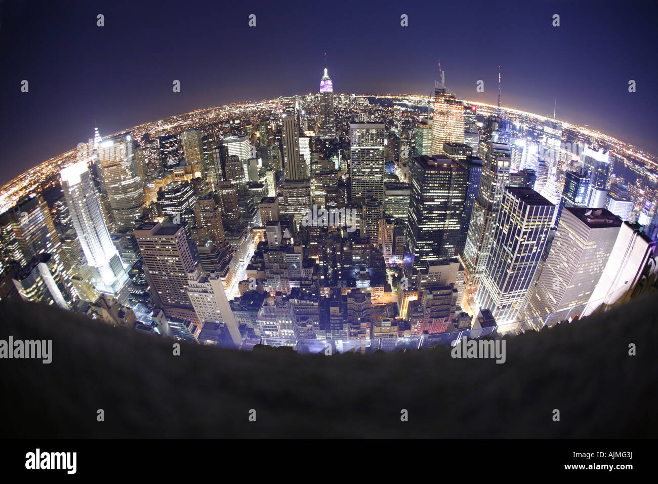 Fisheye Blick auf Skyline von Manhattan vom Dach des Rockefeller Buildings Stockfoto