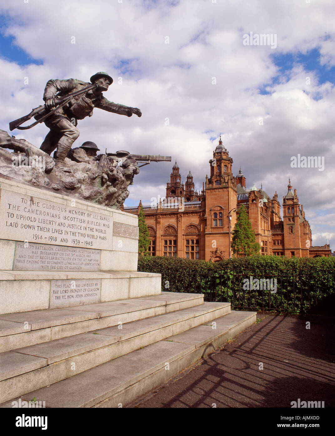 Kelvingrove Art Museum and Gallery, Cameronians Kriegerdenkmal, Glasgow, Scotland, UK Stockfoto