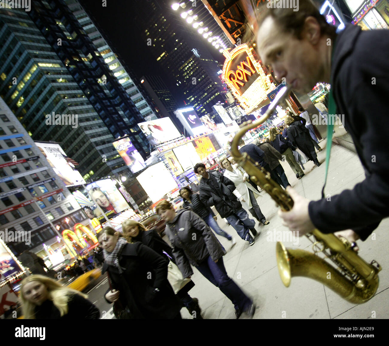 BUSKER TIMES SQUARE NEW YORK USA Stockfoto