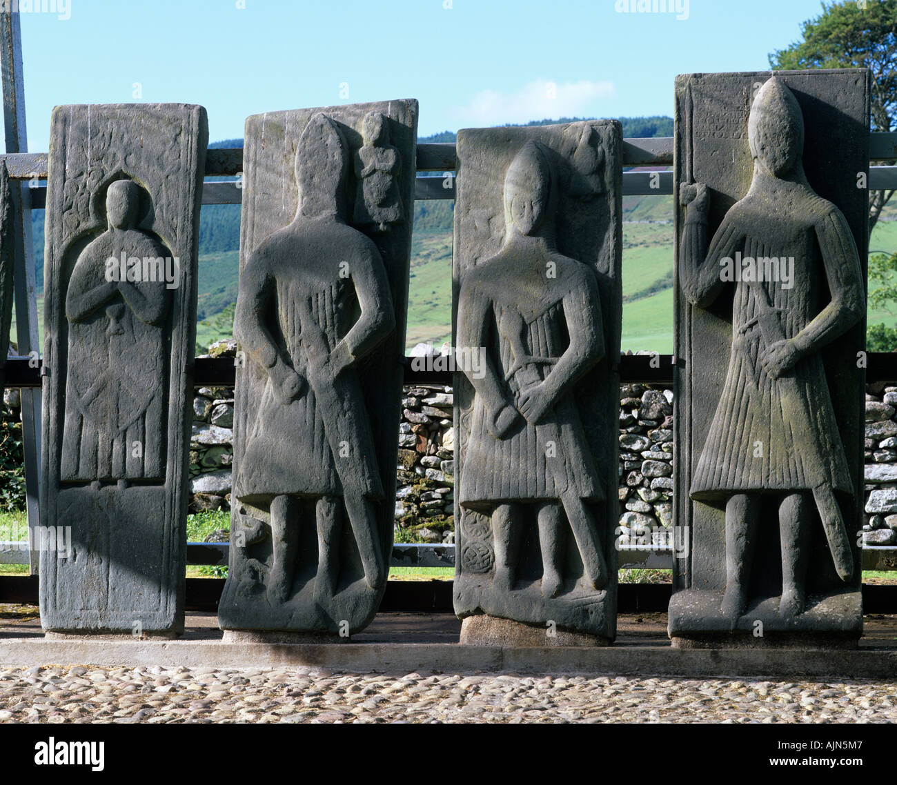 Schweren Platten bei Saddell Abbey, Kintyre, Argyll, Schottland, UK Stockfoto