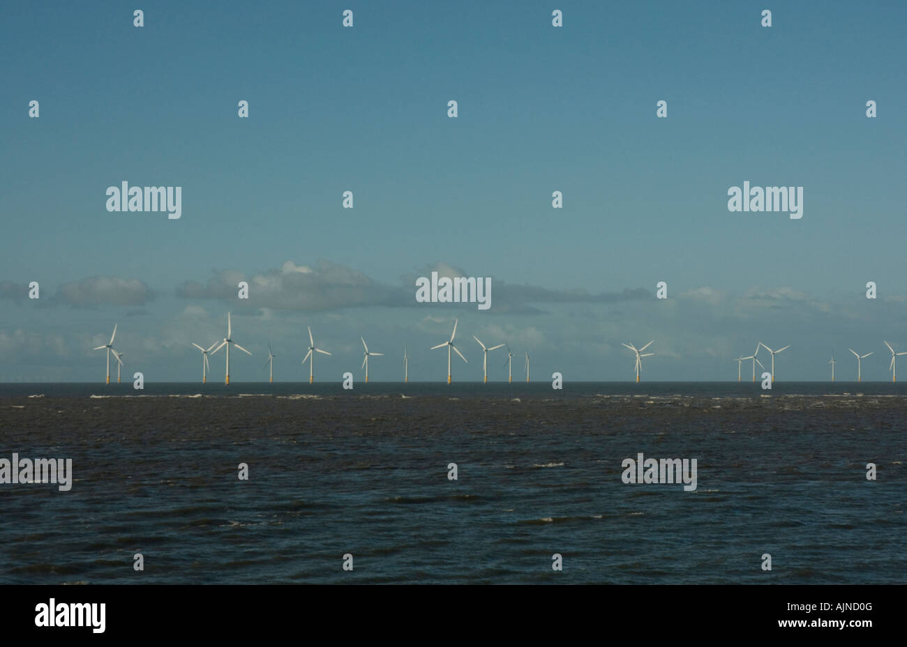 Windpark in der irischen See Stockfoto