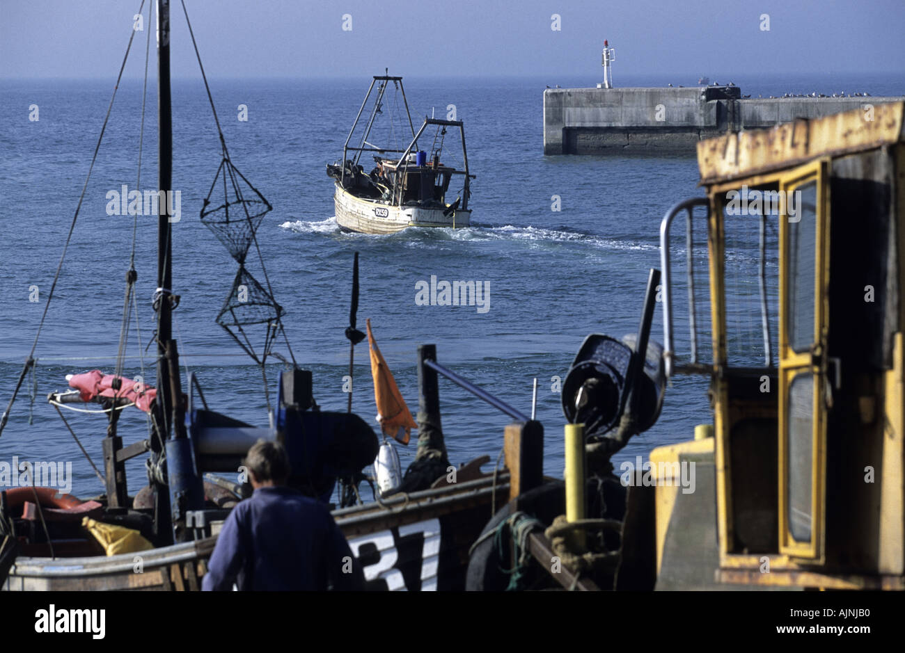 Angelboote/Fischerboote bei einer MSC zertifiziert nachhaltigen Makrelen Fischerei Hastings England Stockfoto