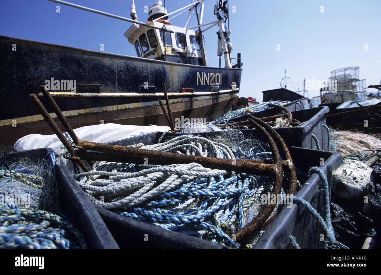 Angelboot/Fischerboot und Anker Hastings England Stockfoto