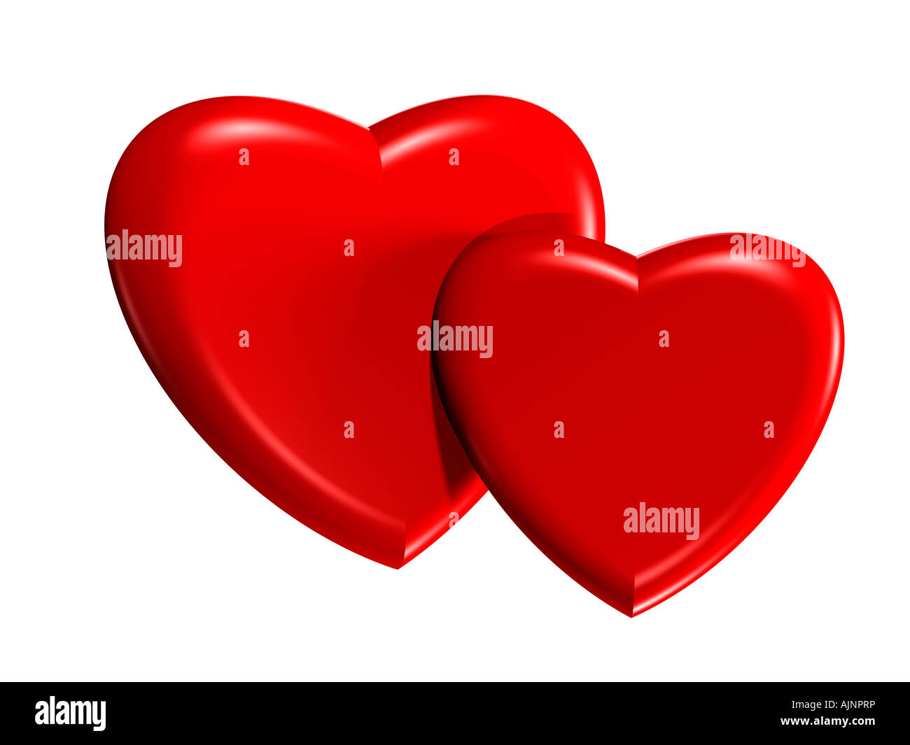 Zwei rote Herzen vor einem weißen Hintergrund. Stockfoto