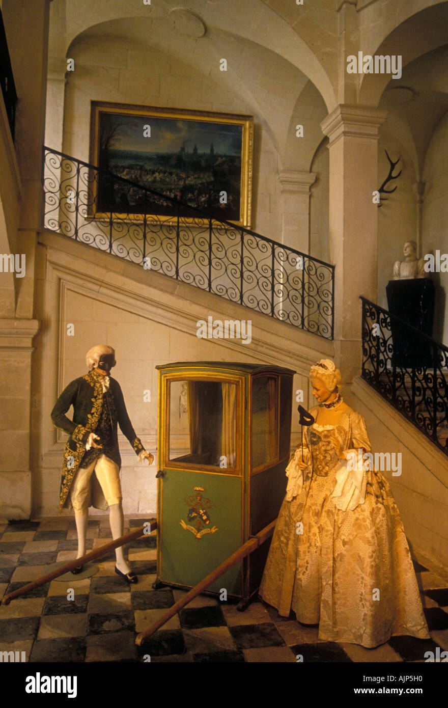 Die große Treppe, Treppe, Grand Escalier, Chateau d'USSE, Schloss von Usse, Chateau Usse, Rigny-Usse, Tal der Loire, Region Centre, Frankreich, Europa Stockfoto