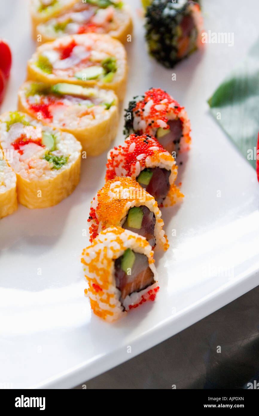 Nahaufnahme von einem Teller mit Wasabi und sushi Stockfoto