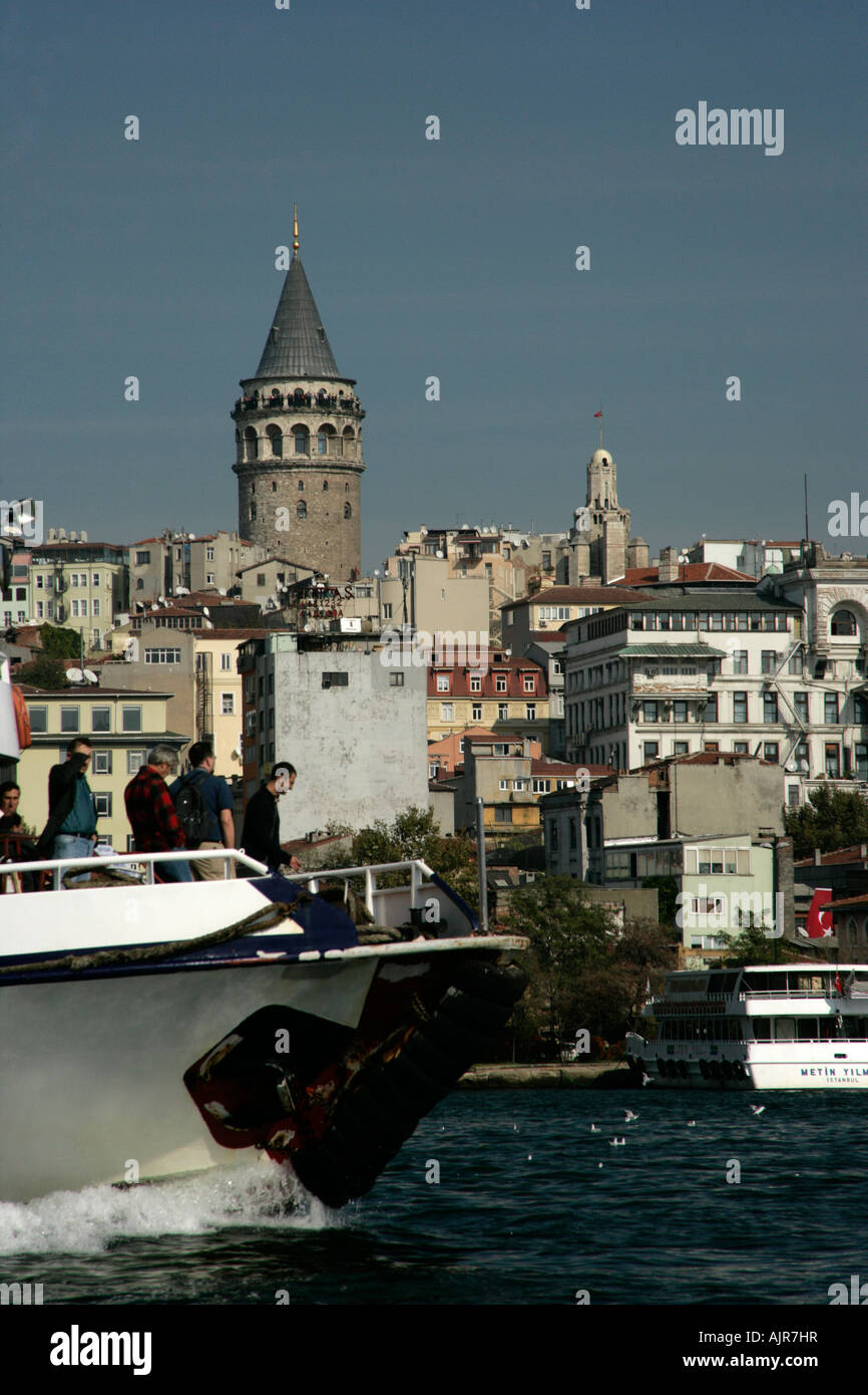 Galata-Turm und das Goldene Horn, Istanbul, Türkei Stockfoto