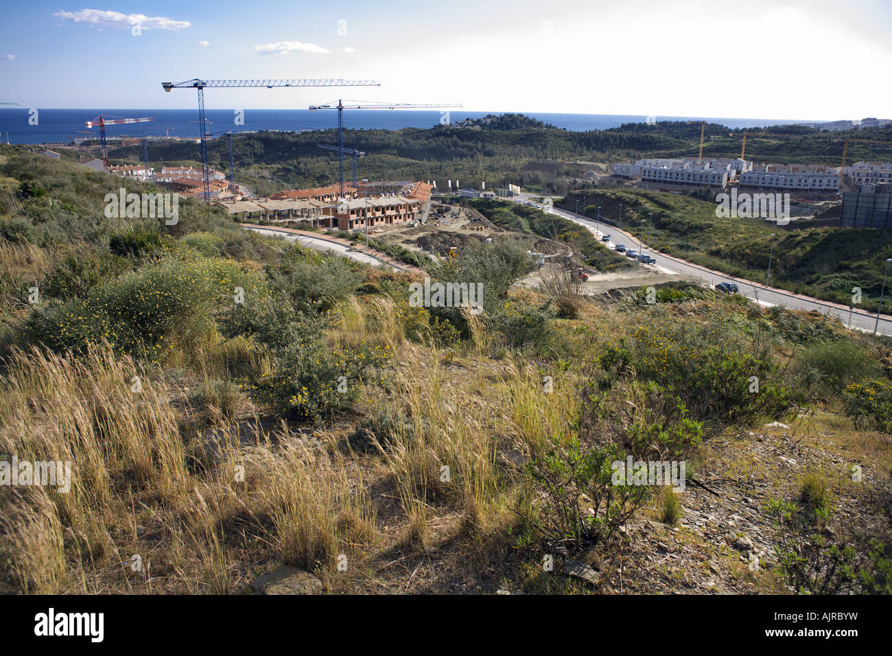 Neubaugebiet gebaut auf natives Heide land Costa Del Sol - Spanien Stockfoto