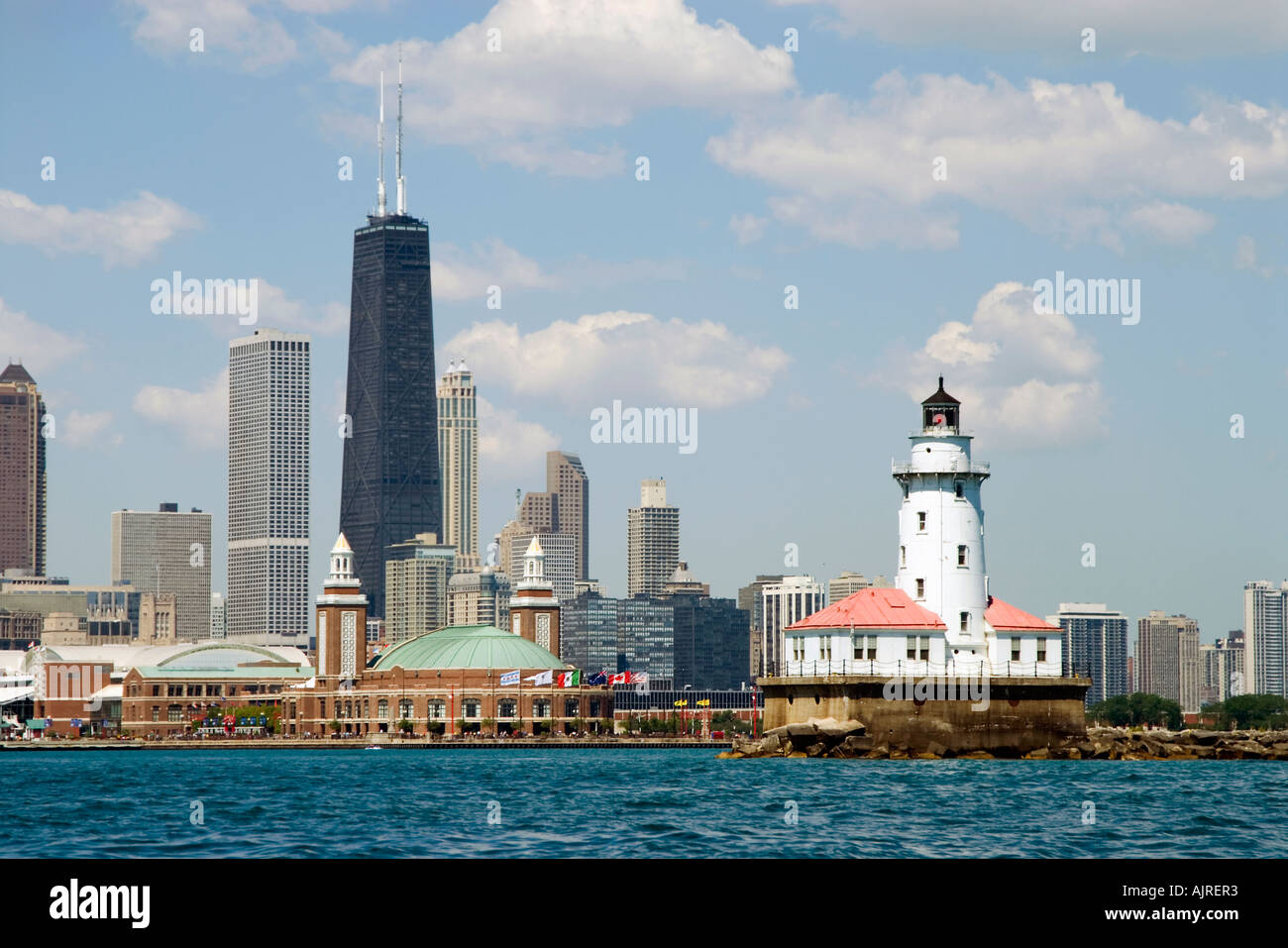 Chicago Leuchtturm & Navy Pier Stockfoto