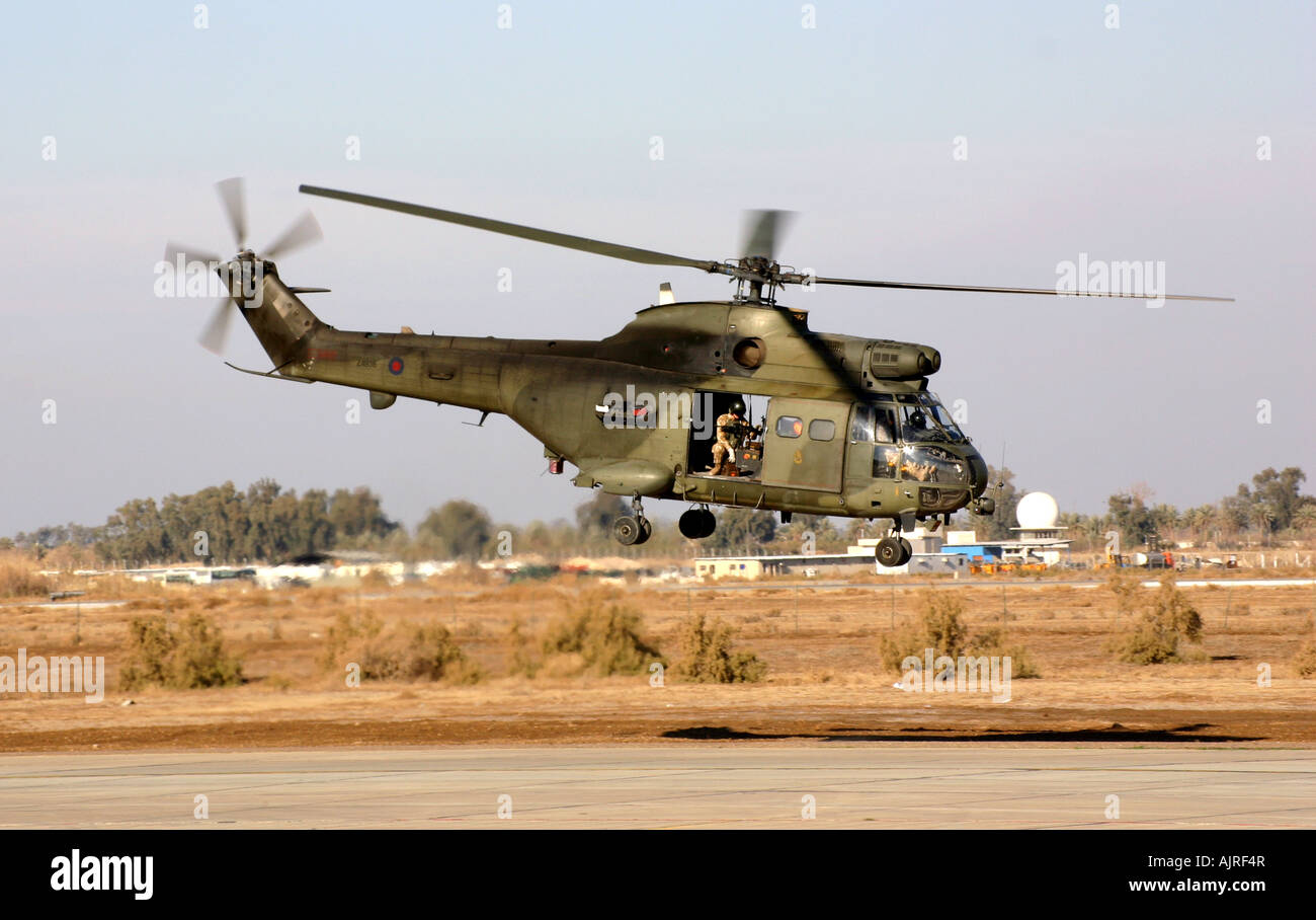 Puma Helikopter hebt aus Bagdad International Airport auf operative mission Stockfoto