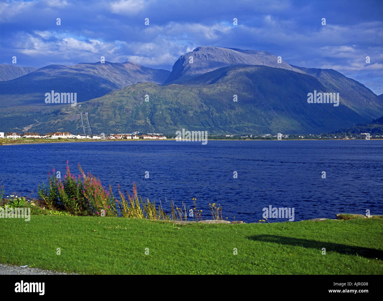 Am frühen Abend Blick auf Ben Nevis von Corpach Stockfoto