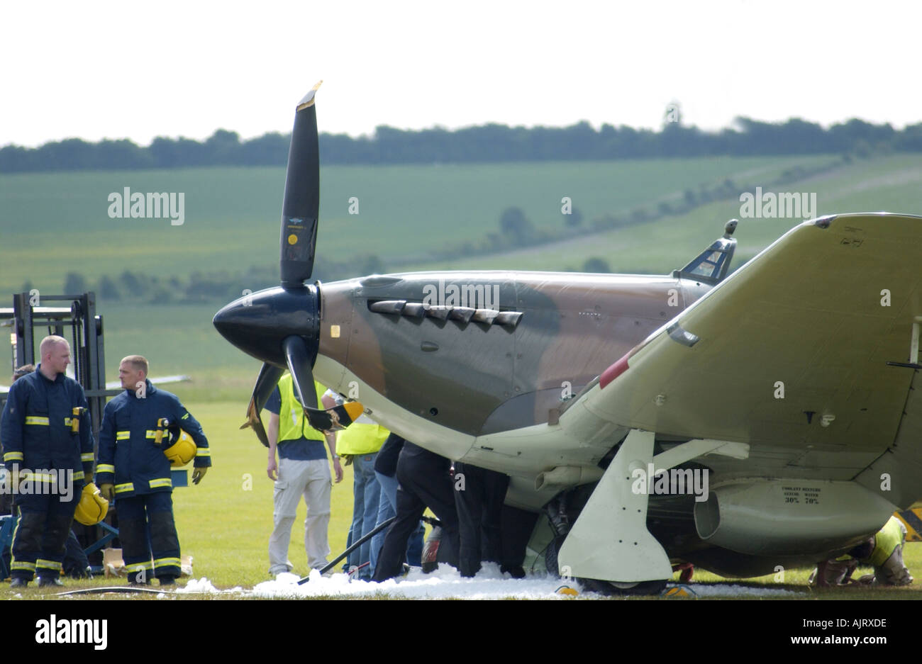 WW2 RAF Hurricane Kampfflugzeug Bruchlandung Website Stockfoto