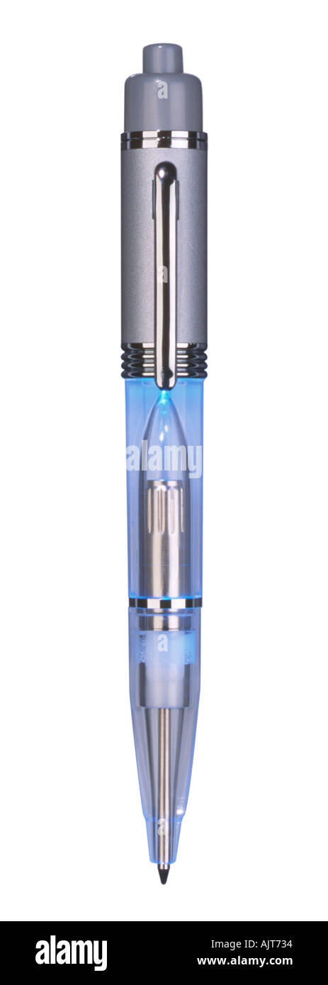 Kugelschreiber mit blauem Licht innen Stockfoto