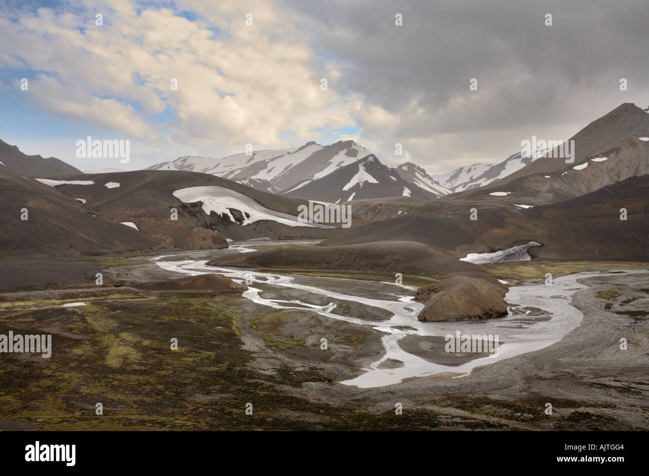 Einer der vielen Flüsse auf Fjallabaksleid Weg von Landmannalaugar nach der Ringroad, Island Stockfoto
