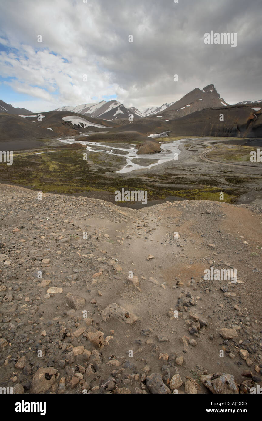 Einer der vielen Flüsse auf Fjallabaksleid Weg von Landmannalaugar nach der Ringroad, Island Stockfoto