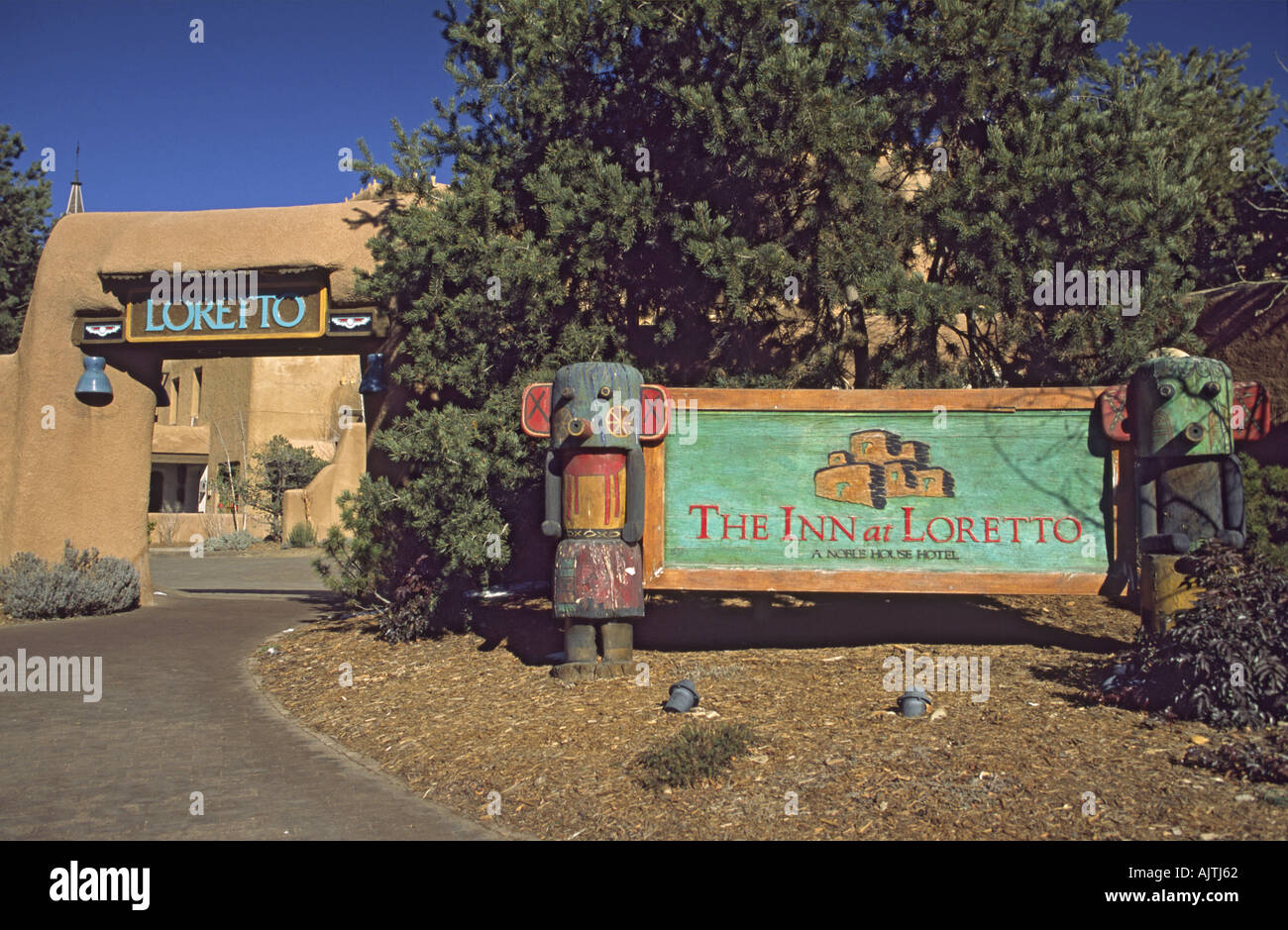 Schild am Eingang zu Inn at Loreto, Santa Fe, New Mexico, USA Stockfoto