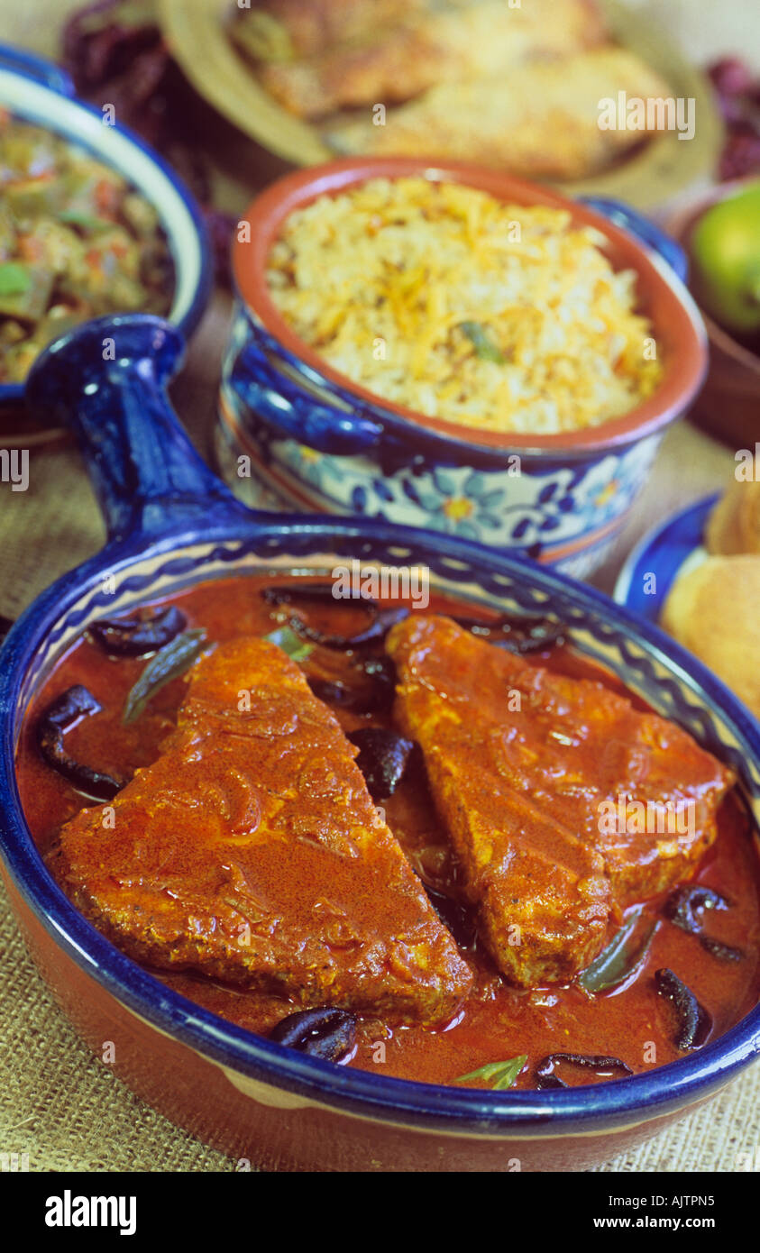 Indien-Lebensmittel Fisch-Curry und Reis Ambot Tik curry Goa Stockfoto