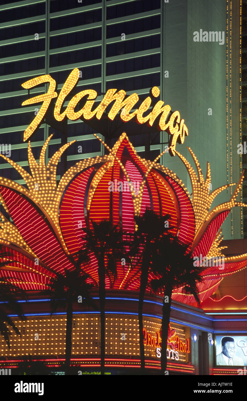 Leuchtreklame im Flamingo Hilton Casino, in der Nacht, Las Vegas, Nevada, USA Stockfoto