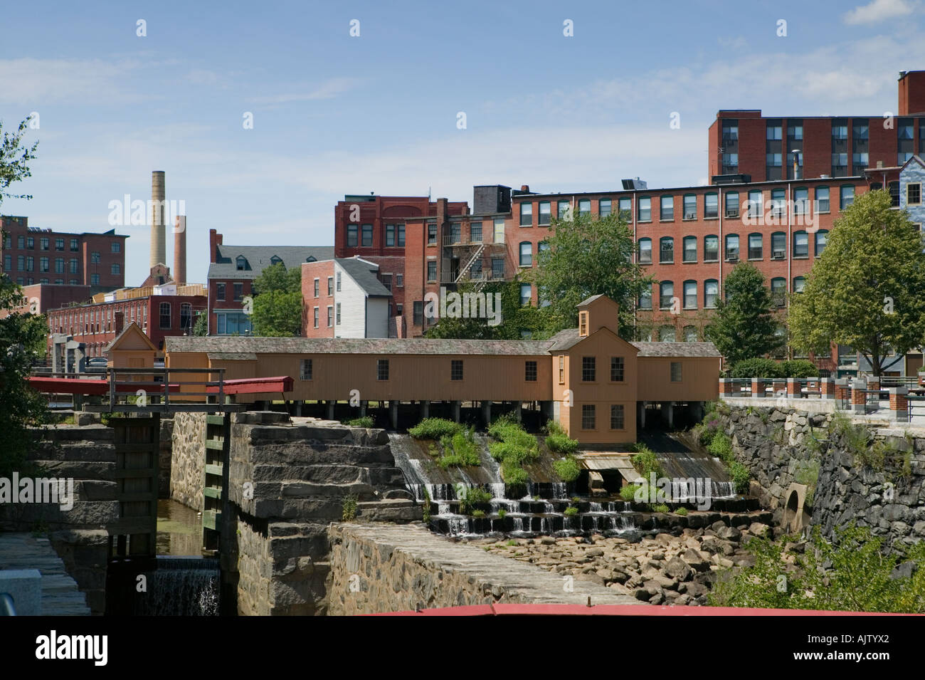 Unteren Schleusen Pawtucket Kanal Lowell Massachusetts Stockfoto