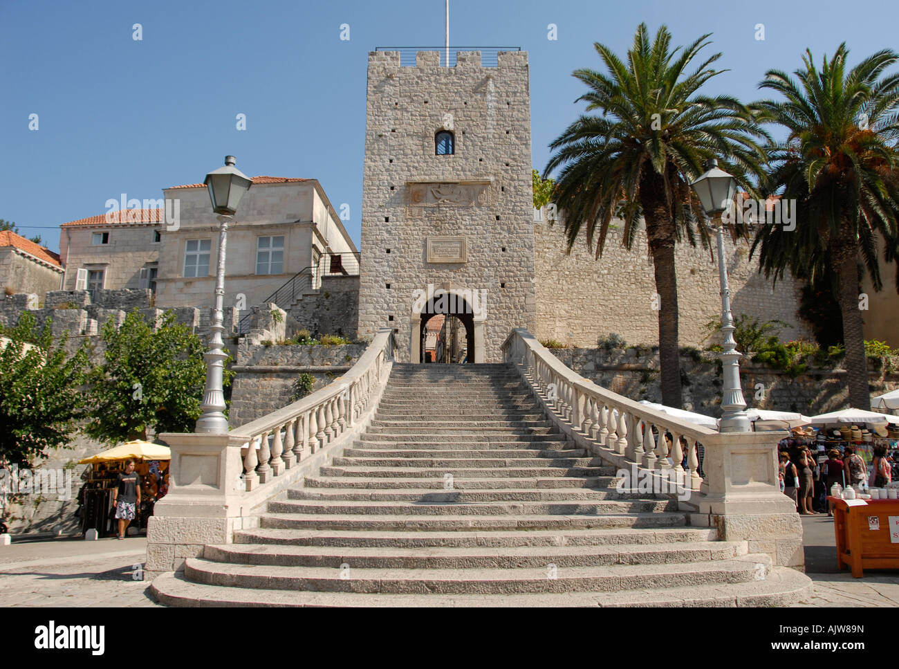 Hierhin, walled Stadt von Korcula Stadt Korcula Insel Dalmatien Kroatien Stockfoto