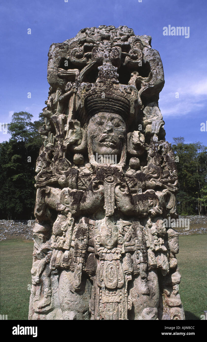 Stela B Mayan Ruinen von Copán in Honduras-Mittelamerika Stockfoto
