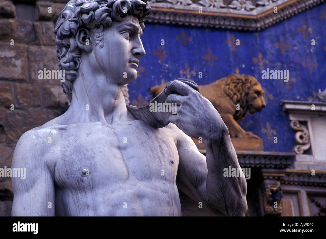 Italien-Florenz-Kopie Statue des David außerhalb der Uffizien Stockfoto