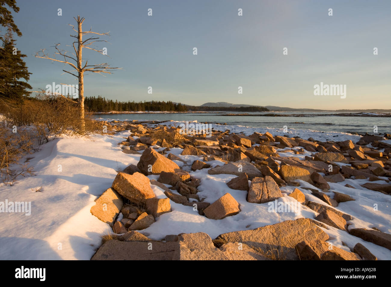 Ein Wintermorgen im Wunderland in Maine s Acadia Nationalpark Stockfoto