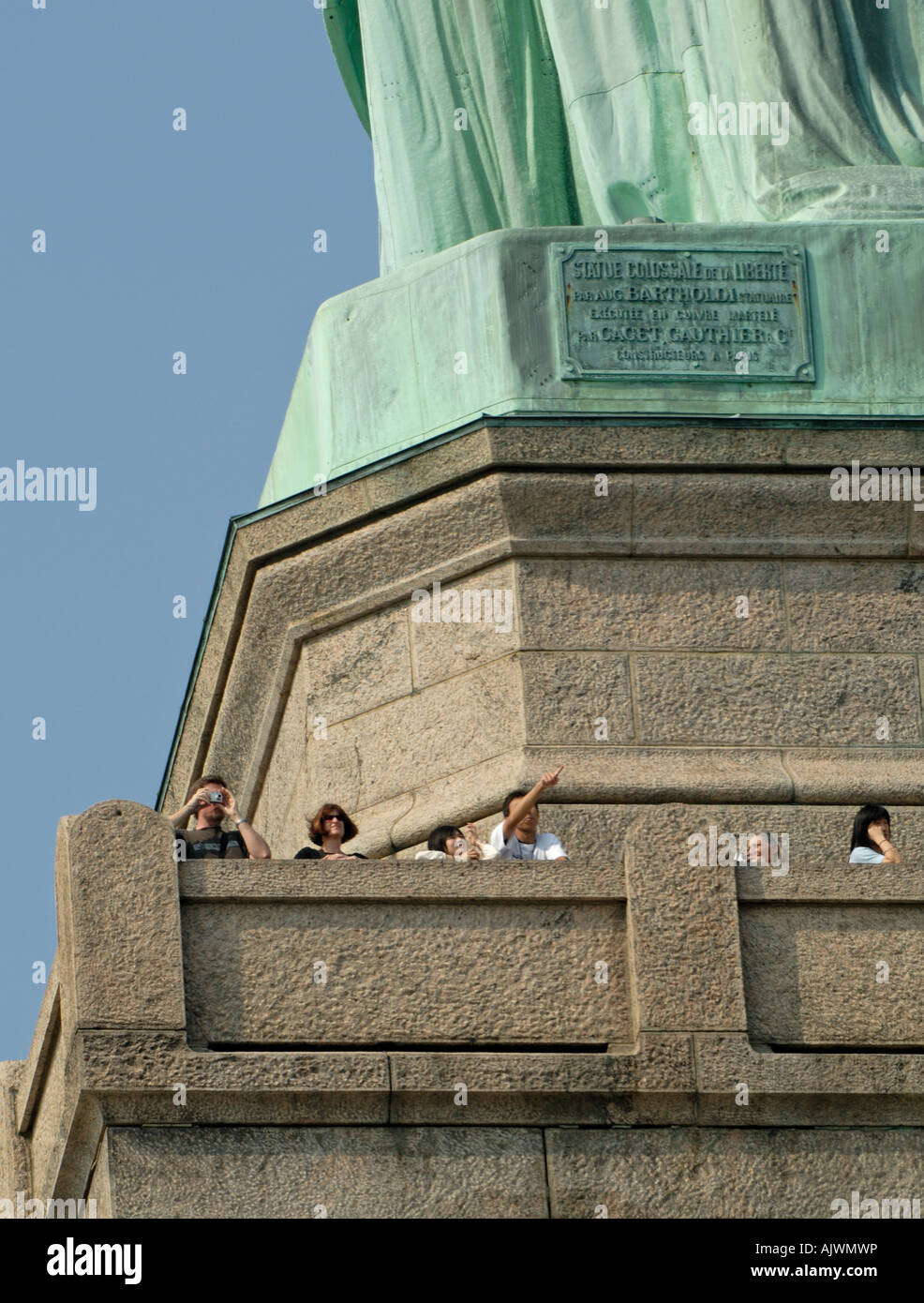 Nahaufnahme des Sockels für den Status von Liberty, New York Hafen, USA Stockfoto