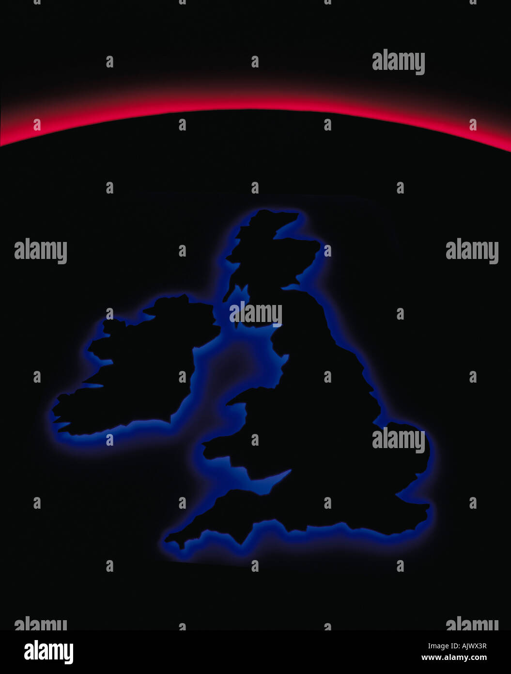 Kunstwerke. Umriss-Karte-Konzept zeigt Irland und die britischen Inseln von Großbritannien. Stockfoto