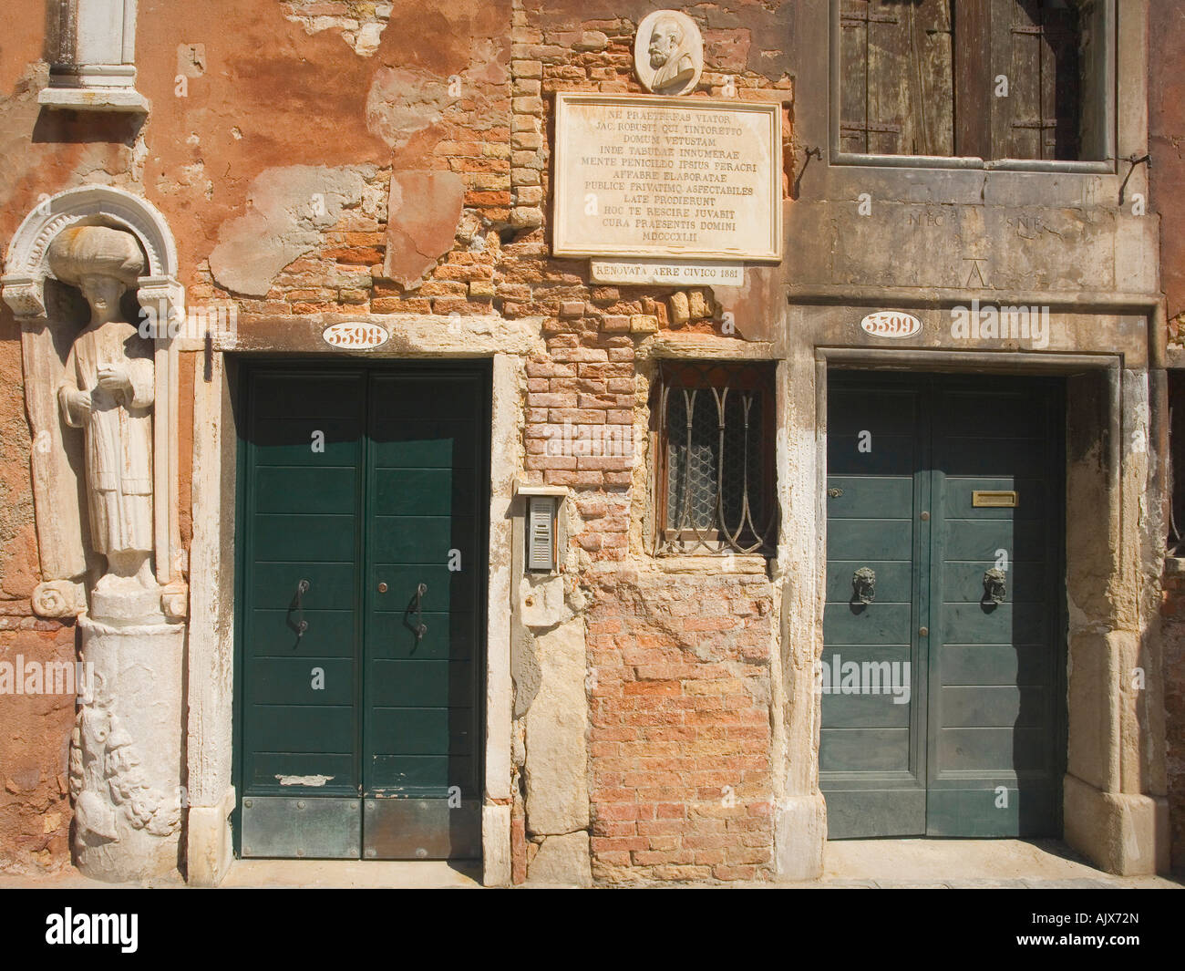 Tintorettos Tintoretto Haus Campo dei Mori Moor Statue Gebäude außen Cannaregio Venedig Veneto Italien Europa Stockfoto