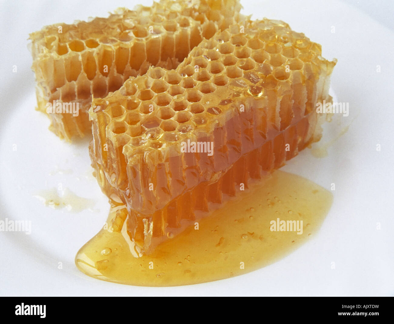 Wabenhonig auf weißen Teller Stockfoto