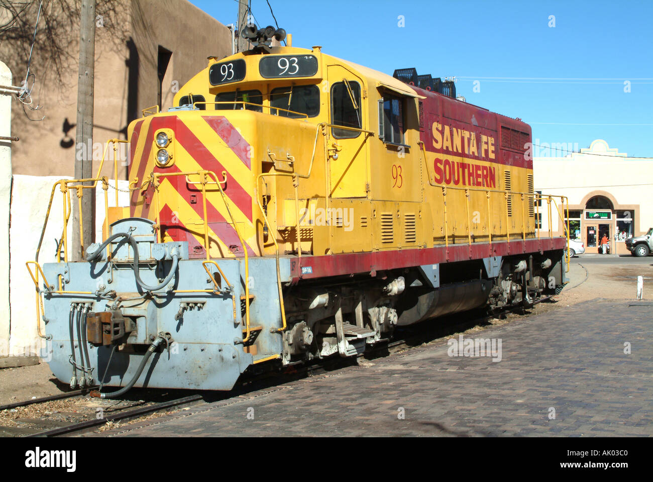 Eisenbahn-Diesellok Santa Fe New Mexico USA Amerika USA Stockfoto