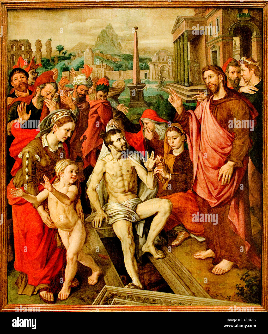 Jan Cornelisz Vermeyen 1500 1559 Triptychon der Familie Micault Lazarus Lazere Stockfoto Jan Cornelisz Vermeyen 1500 1559 Triptychon der Familie Micault Lazarus Lazere Stockfoto