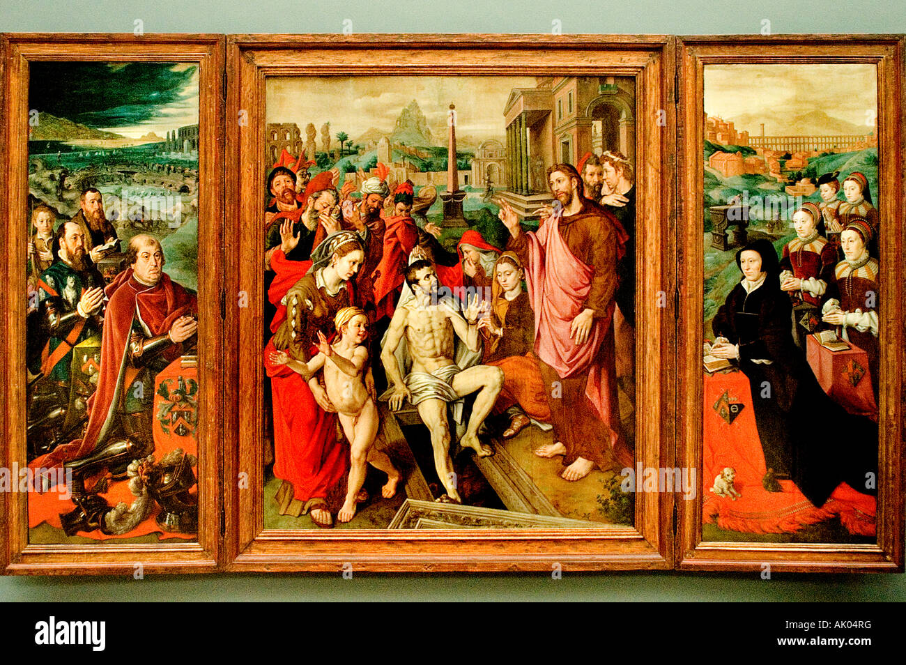 Jan Cornelisz Vermeyen 1500 1559 Triptychon der Familie Micault Lazarus Lazere Stockfoto Jan Cornelisz Vermeyen 1500 1559 Triptychon der Familie Micault Lazarus Lazere Stockfoto