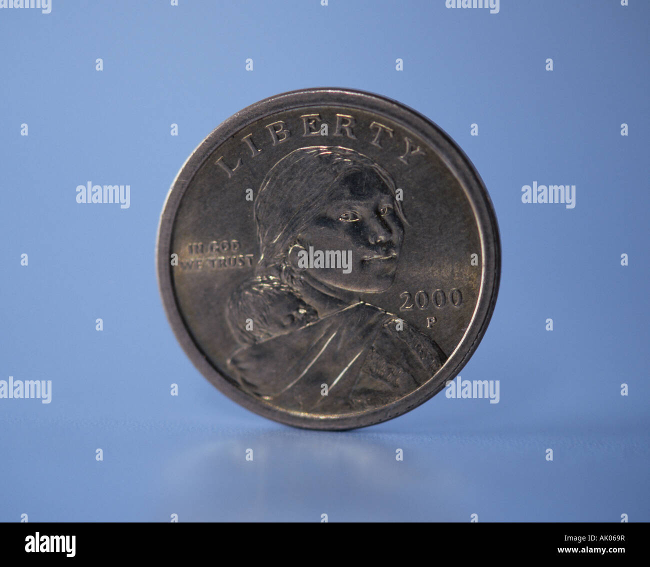 USA Vereinigte Staaten Detail von der amerikanischen ein-Dollar-Münze der Sacagawea-Dollar forderte auch die gold-Dollar-Münze Stockfoto