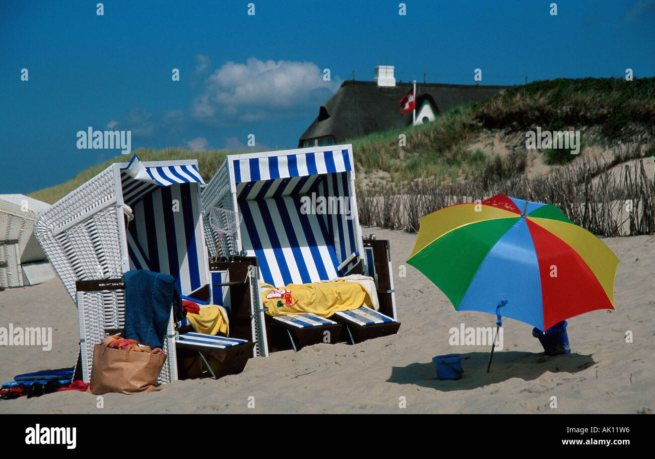 Wicker Strandkorb / Sylt / Strandkorb / Strandkoerbe Stockfoto