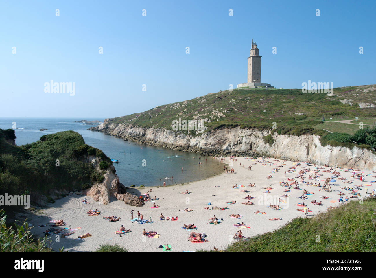 Torre de Hercules und Strand, La Coruña (A Coruña), Galizien, Spanien Stockfoto