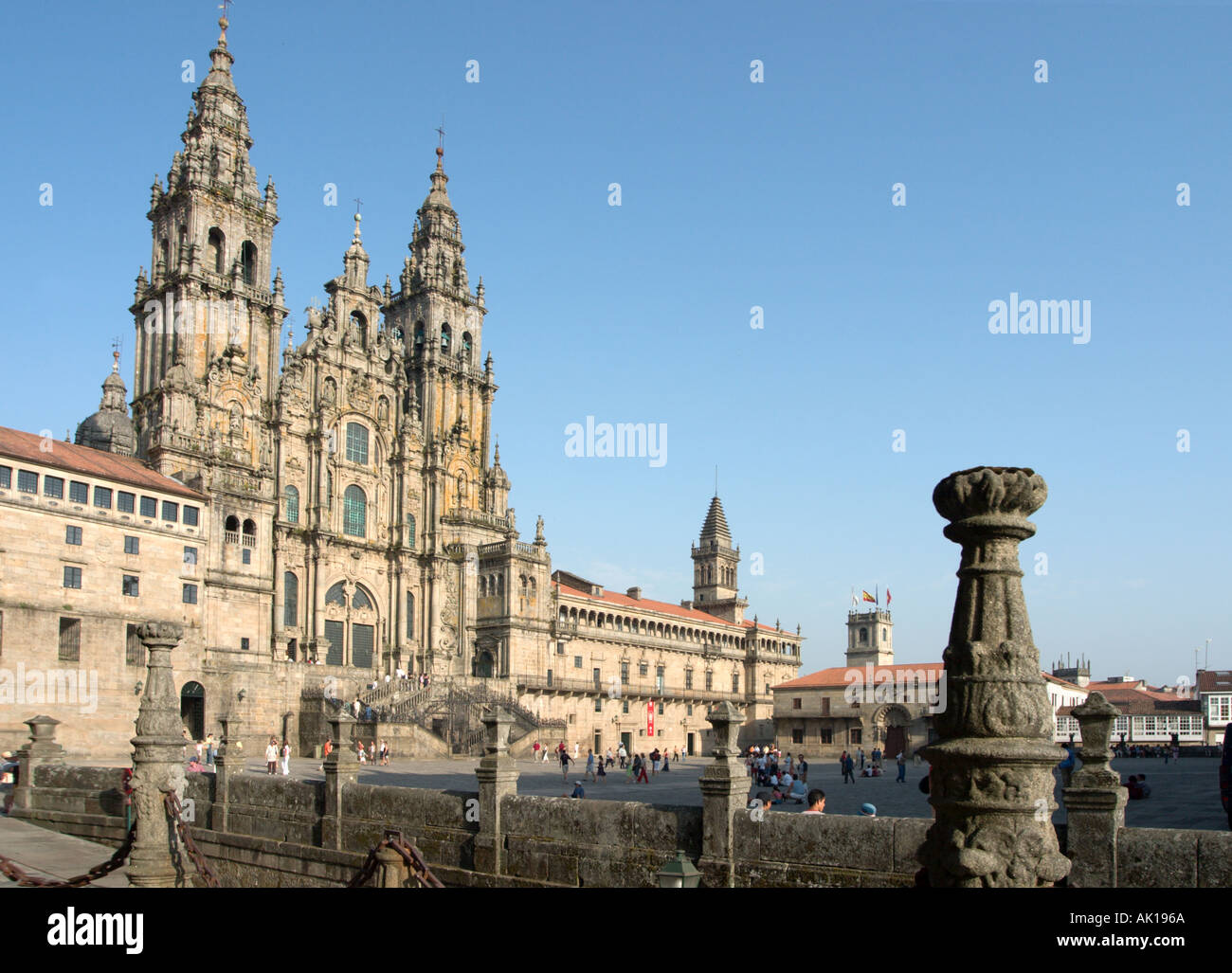 Kathedrale von der Praza Obradoiro (Plaza del Obradoiro oder Plaza de Espana), Santiago De Compostela, Galicien, Spanien Stockfoto