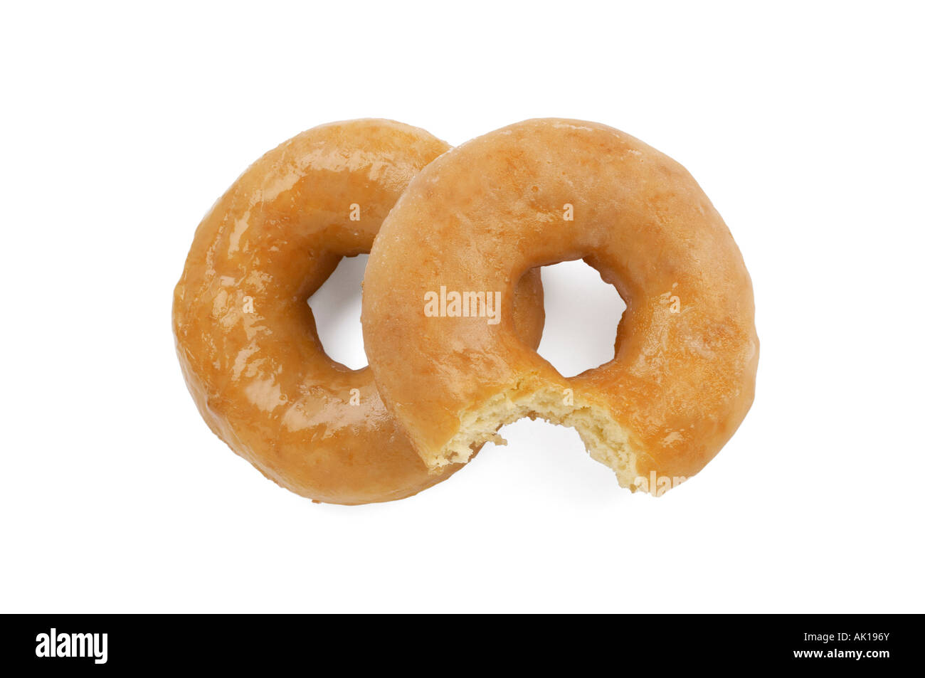 Ring Donuts eins mit Biss herausgenommen Stockfoto