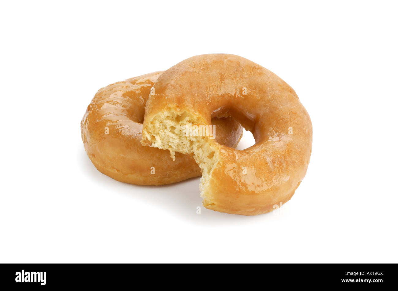 Ring Donuts eins mit Biss herausgenommen Stockfoto