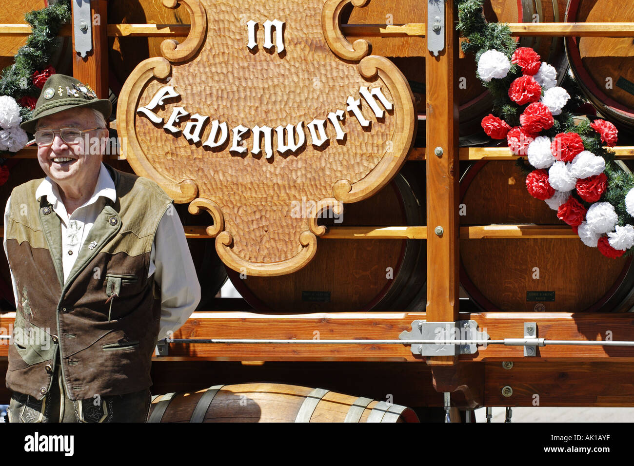 Mann im bayerischen Kleidung, Leavenworth Washington USA Stockfoto