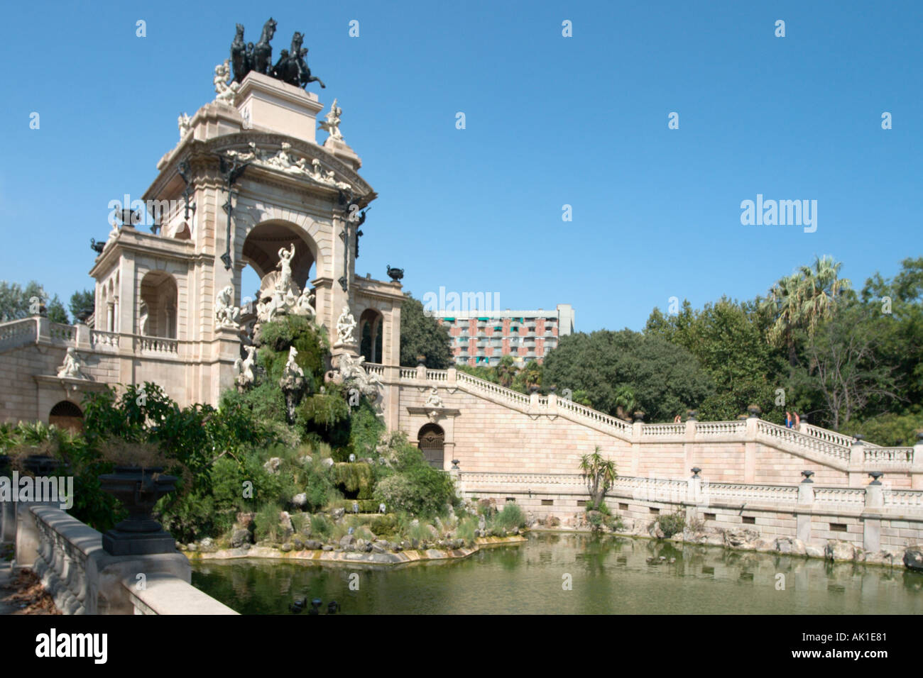 Cascada von Josep Fontsere und Antoni Gaudi im Parc De La Ciutadella, Barcelona, Katalonien, Spanien Stockfoto