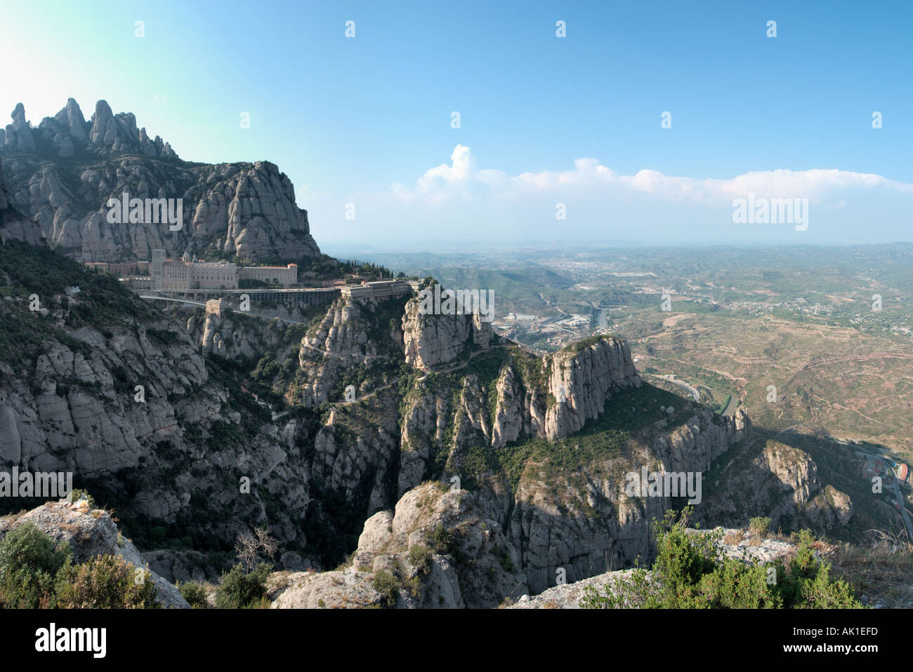 Ansicht des Klosters vom Mirador de Sant Miquel, Montserrat, Katalonien, Spanien Stockfoto