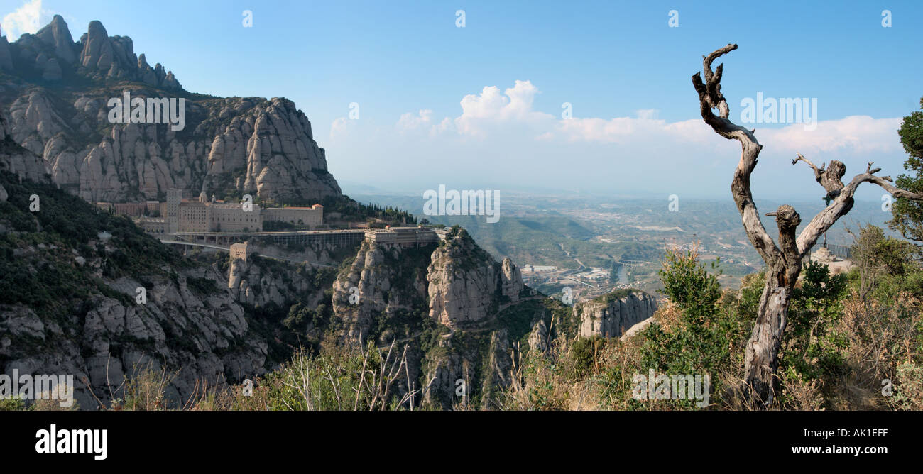 Ansicht des Klosters vom Mirador de Sant Miquel, Montserrat, Katalonien, Spanien Stockfoto