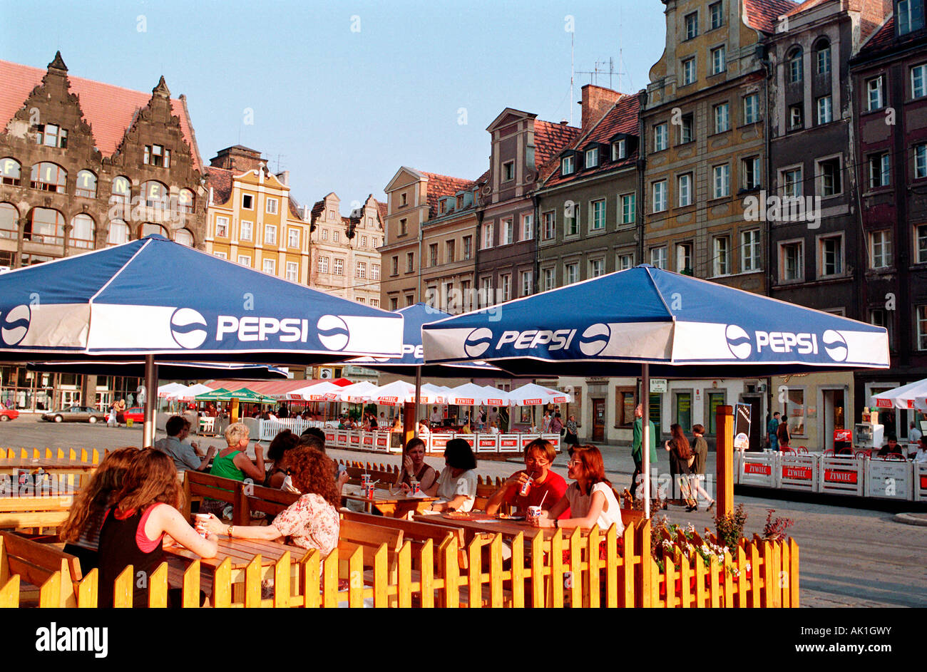 Eine Straße Café auf dem alten Marktplatz in Breslau, Polen Stockfoto