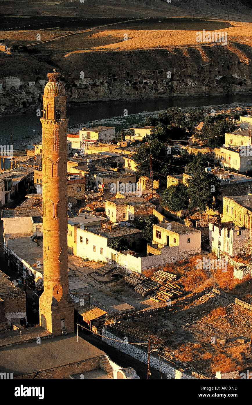Minarett der El Rizk Moschee aus Artuklu Zeit Stillstand. Stockfoto